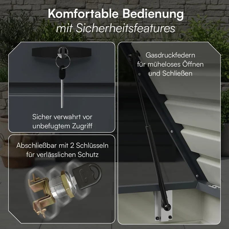 STEELSØN Dorado Gartenbox Metall Anthrazit – Wasserdichte Auflagenbox abschließbar mit Deckel & Gasdruckfeder