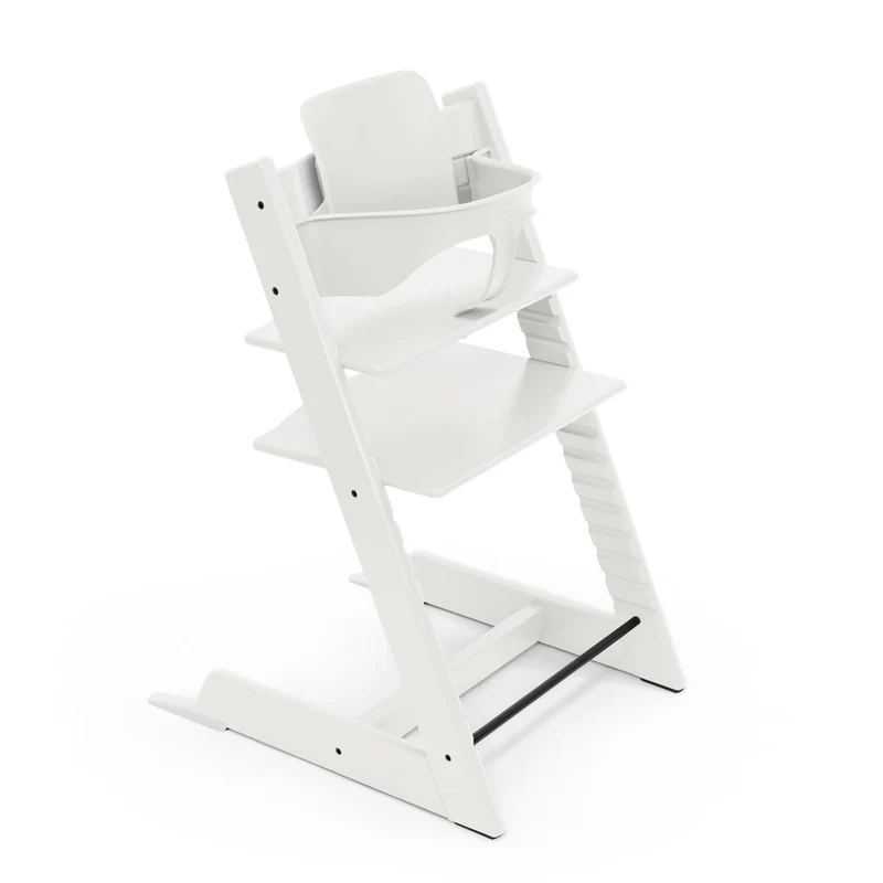 Stokke Tripp Trapp Hochstuhl Weiß mit Baby Set2, mitwachsender Kinderhochstuhl aus Buchenholz, verstellbar