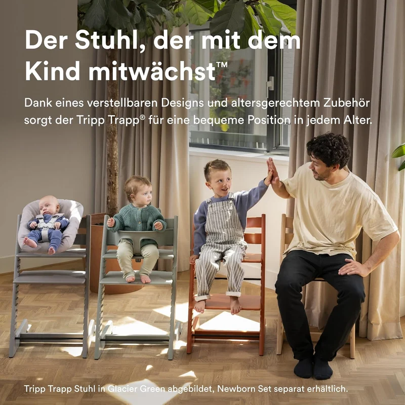 Stokke Tripp Trapp Hochstuhl Weiß mit Baby Set2, mitwachsender Kinderhochstuhl aus Buchenholz, verstellbar