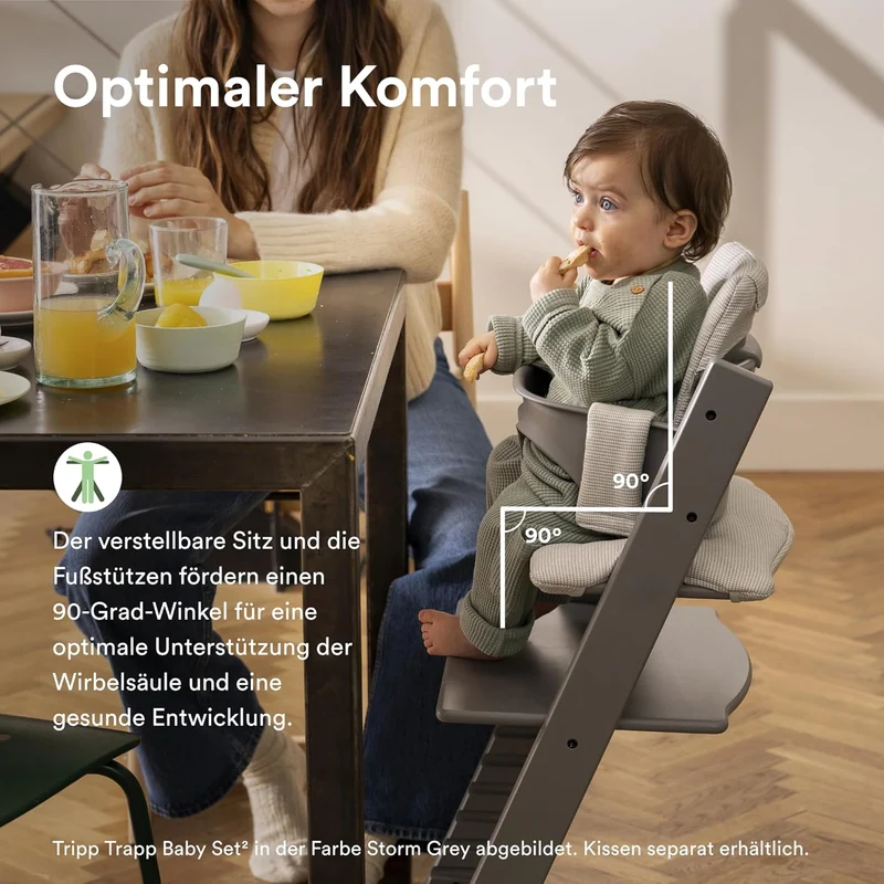 Stokke Tripp Trapp Hochstuhl Weiß mit Baby Set2, mitwachsender Kinderhochstuhl aus Buchenholz, verstellbar