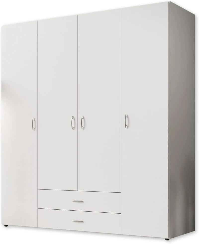 Stella Trading BASE Kleiderschrank Weiß, Drehtürenschrank mit Kleiderstange & verstellbaren Einlegeböden, mehrere Größen