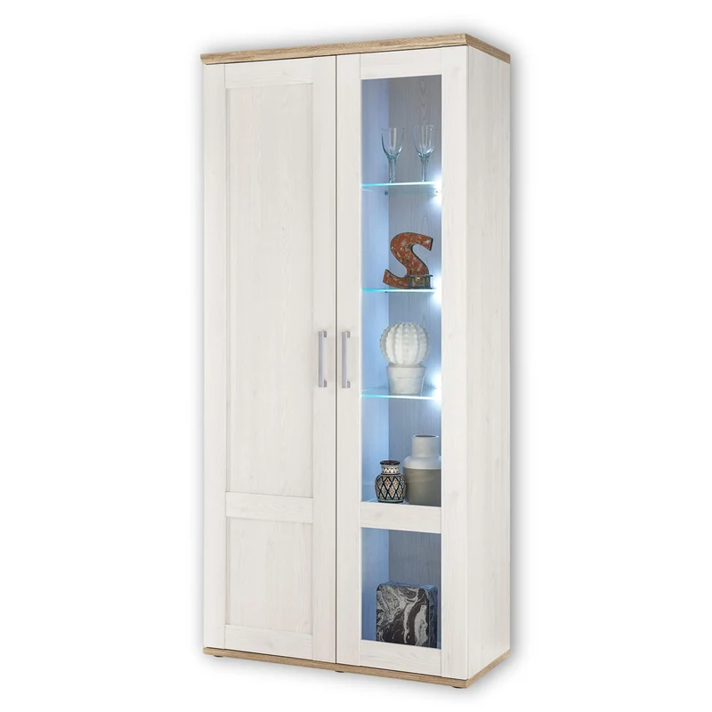 Stella Trading ROMANCE Wohnwand Wohnzimmer Set mit LED-Vitrine, Stauraum, Sibiu Lärche & Eiche San Remo