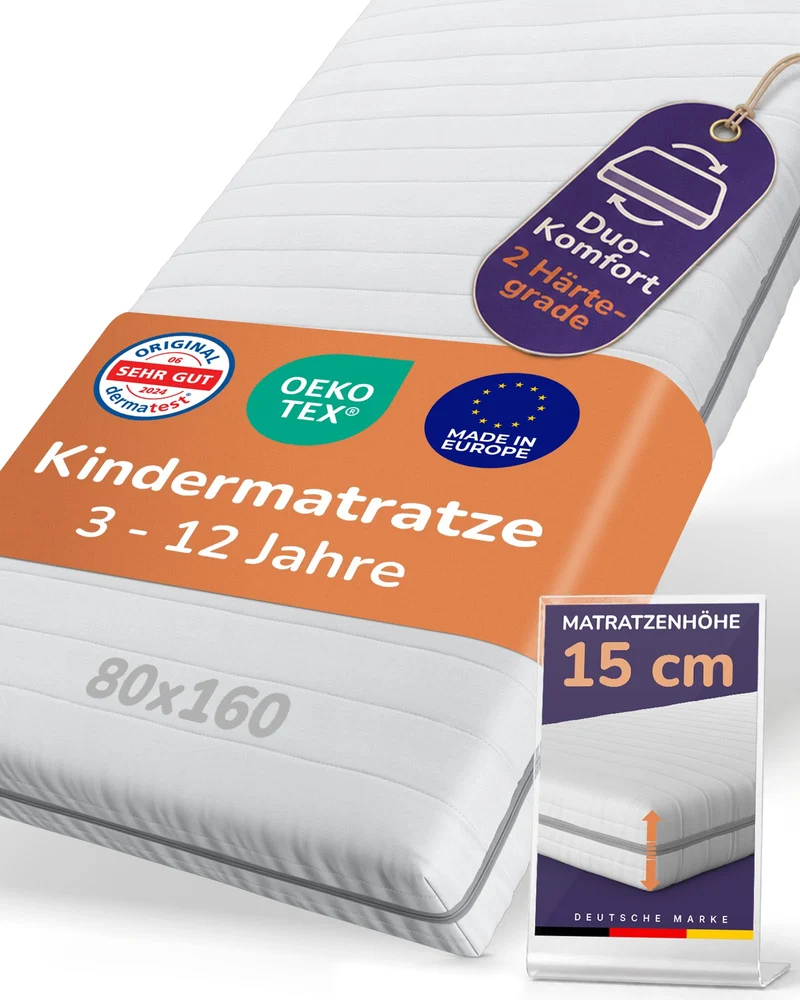 Sun Garden Kindermatratze 90x200 cm, 3-12 Jahre, 15 cm Komfortschaum RG28