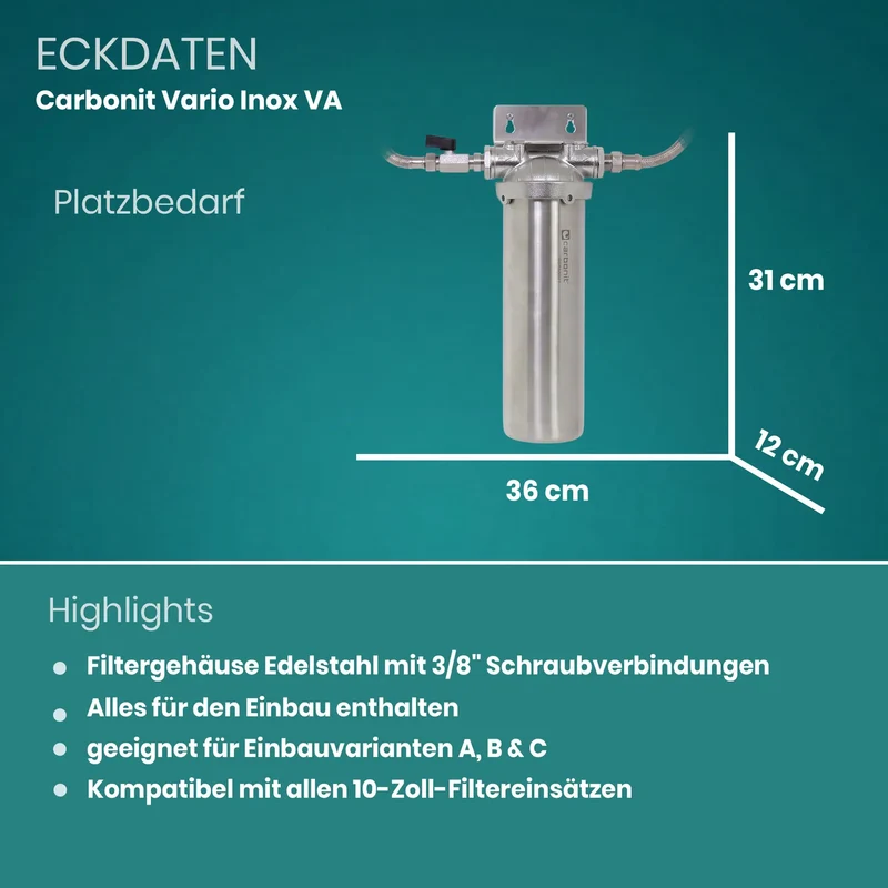 Carbonit Untertisch Wasserfilter VARIO Inox VA aus Edelstahl