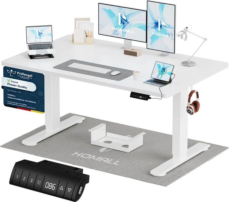 Homall Elektrischer Schreibtisch höhenverstellbar Weiß – Standing Desk mit USB-A, Memory-Funktion & Kabelmanagement