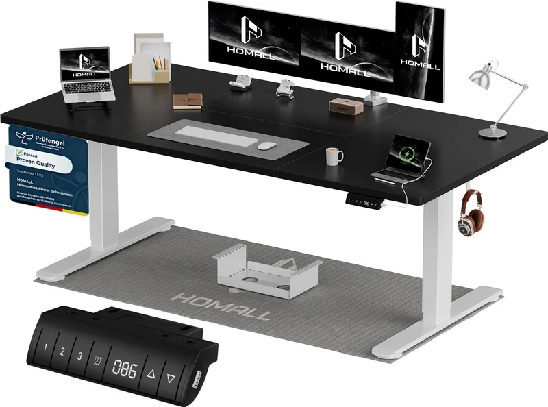 Homall Elektrischer Schreibtisch höhenverstellbar Weiß – Standing Desk mit USB-A, Memory-Funktion & Kabelmanagement