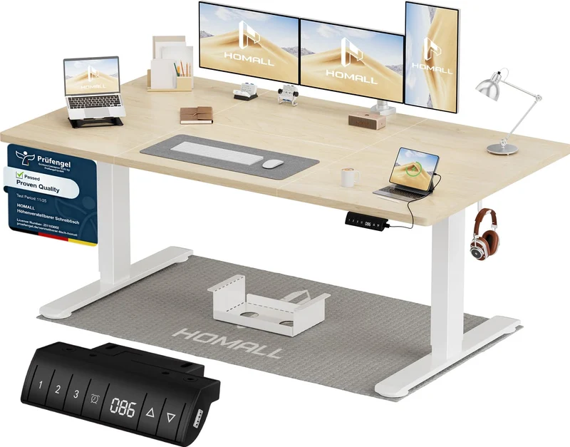 Homall Elektrischer Schreibtisch höhenverstellbar Weiß – Standing Desk mit USB-A, Memory-Funktion & Kabelmanagement