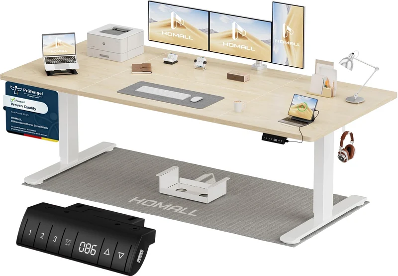 Homall Elektrischer Schreibtisch höhenverstellbar Weiß – Standing Desk mit USB-A, Memory-Funktion & Kabelmanagement