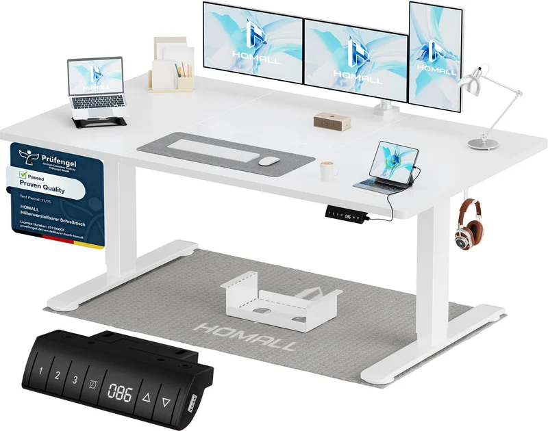 Homall Elektrischer Schreibtisch höhenverstellbar Weiß – Standing Desk mit USB-A, Memory-Funktion & Kabelmanagement