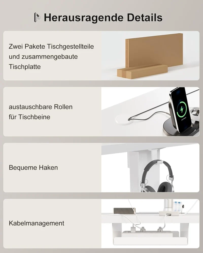 Homall Elektrischer Schreibtisch höhenverstellbar Weiß – Standing Desk mit USB-A, Memory-Funktion & Kabelmanagement