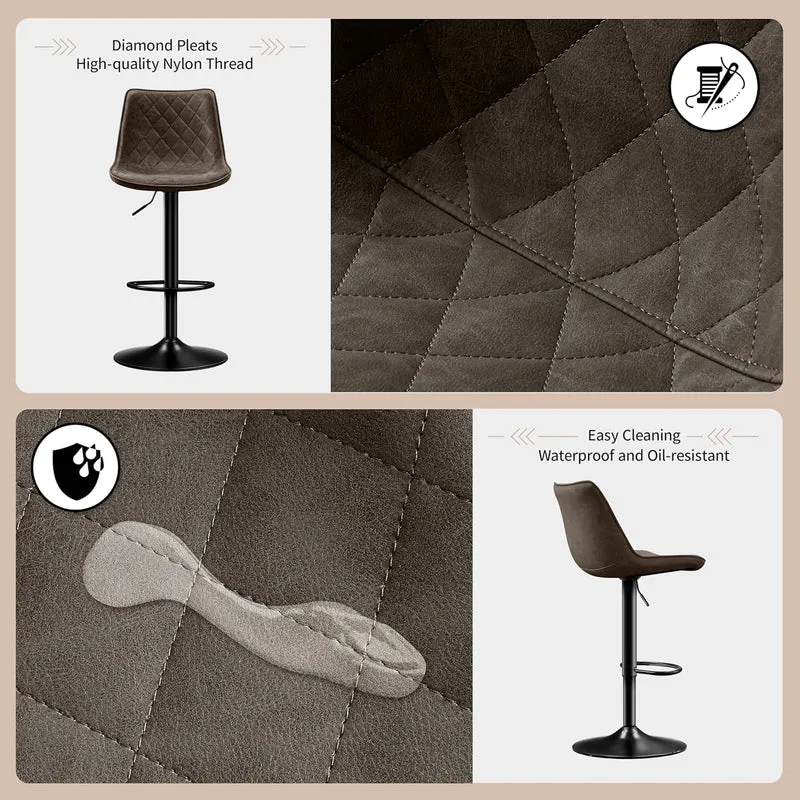 STOOLINK Barhocker 2er Set Barstuhl Höhenverstellbar mit Mikrofaser-Leder, Barhocker mit Lehne, Tresenhocker Drehbar, Bistrohocker Designer, Barstühle für Küche, Theke, Bar-Braun