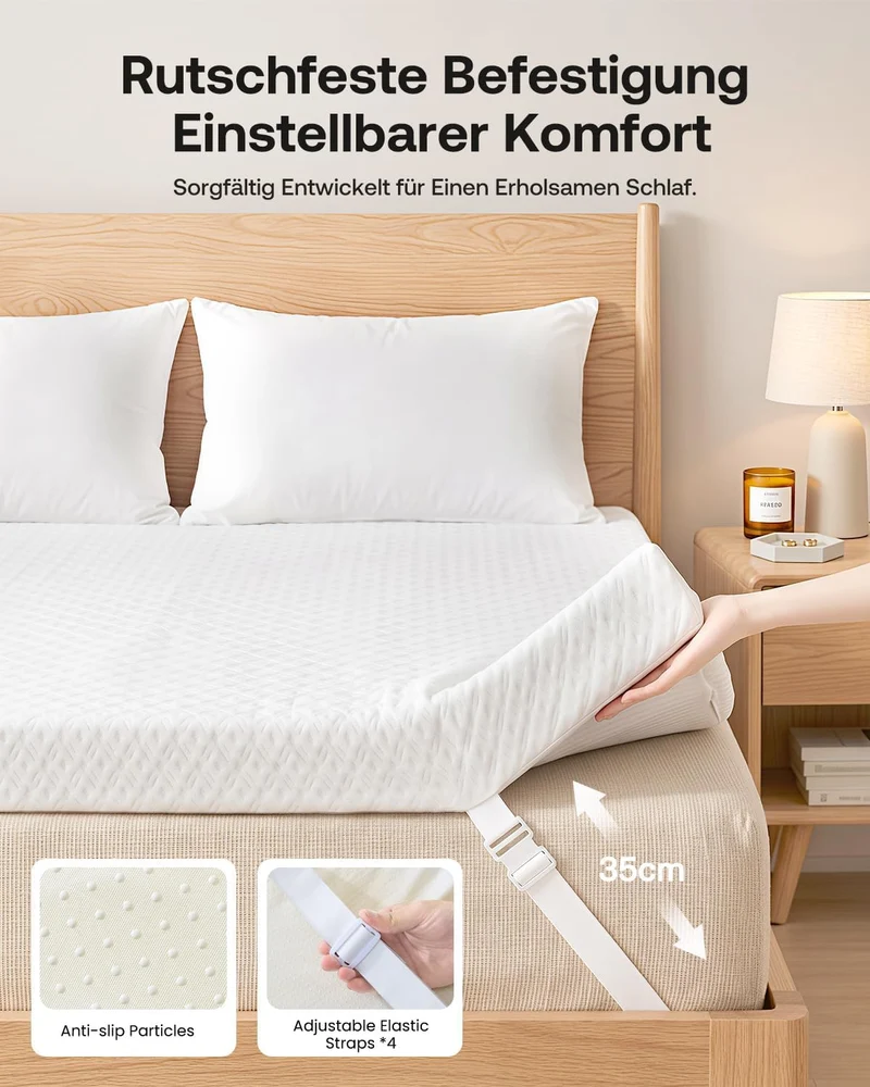 Topper 180x200cm,8cm Höhe H4/H5 Doppel-Härtegrad Matratzentopper,Öko-TEX Zertifiziert mit weicher Gel Memory Atmungsaktiv und Waschbar, rutschfest für Boxspringbett und Schlafsofa