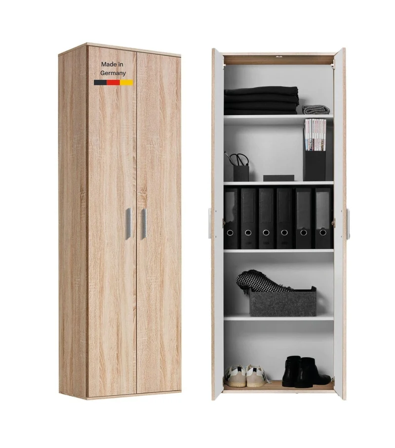 mokebo Mehrzweckschrank Besenschrank (60x180 cm) 'Der Lange' Made in Germany aus Holz auch als Haushaltsschrank Putzschrank Vorratsschrank Flurschrank Weiß