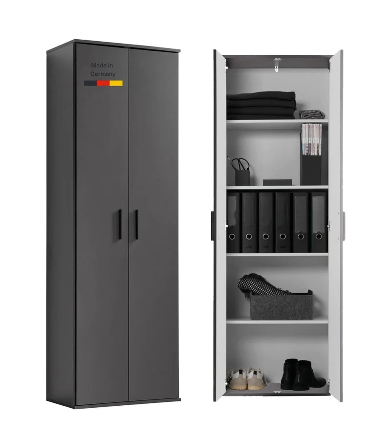 mokebo Mehrzweckschrank Besenschrank (60x180 cm) 'Der Lange' Made in Germany aus Holz auch als Haushaltsschrank Putzschrank Vorratsschrank Flurschrank Weiß