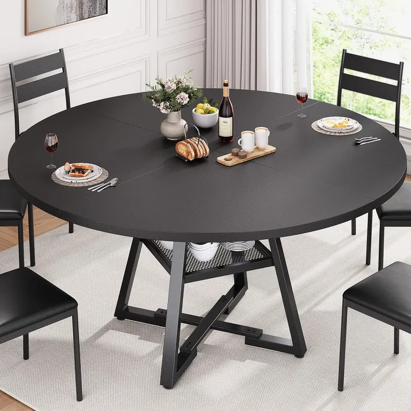 Jocoevol Esstisch Runder für 2–4 Personen, Esszimmertisch mit Ablage, platzsparender Küchentisch aus Holz im Industrial Design (Schwarz, 107x107x76cm)