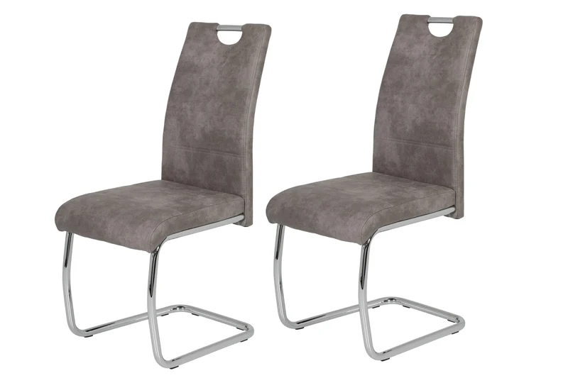 Hela Tische 4er Set Schwingstuhl, Küchenstuhl Flora, Kunstleder Grau, Griffmulde, Metallgestell verchromt, 42x57x98 cm
