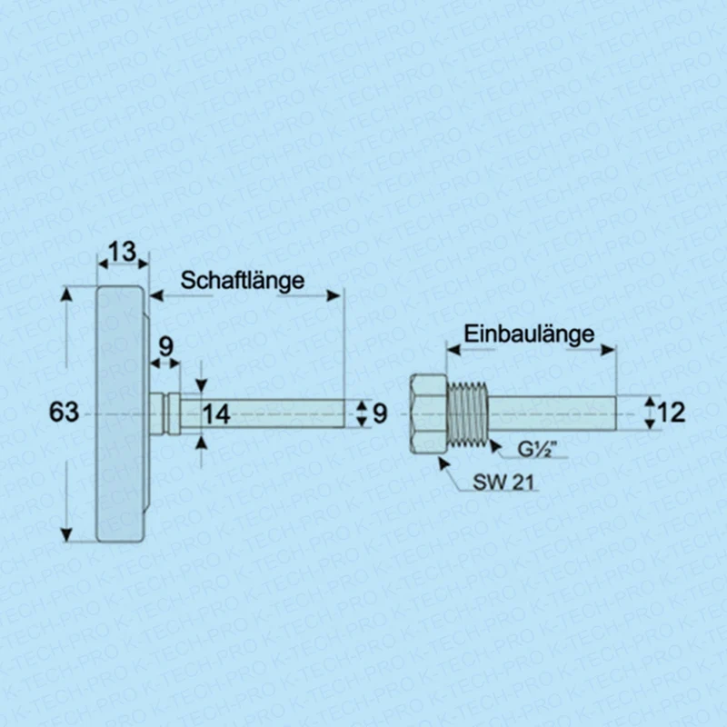 Bimetall-Einschraubthermometer mit Tauchhülse G1/2" Messing