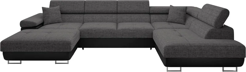 Mirjan24 Torezio Bis Ecksofa U-Form mit Schlaffunktion & Bettkasten, Wohnlandschaft mit verstellbaren Kopfstützen