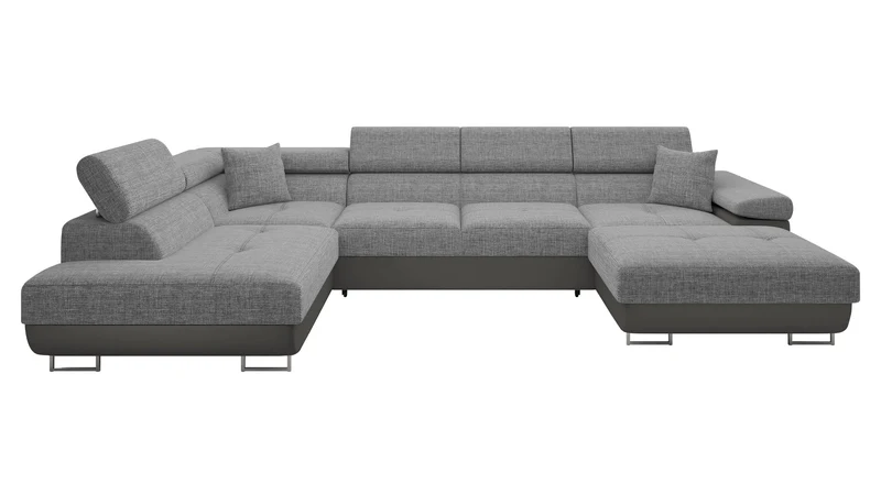 Mirjan24 Torezio Bis Ecksofa U-Form mit Schlaffunktion & Bettkasten, Wohnlandschaft mit verstellbaren Kopfstützen
