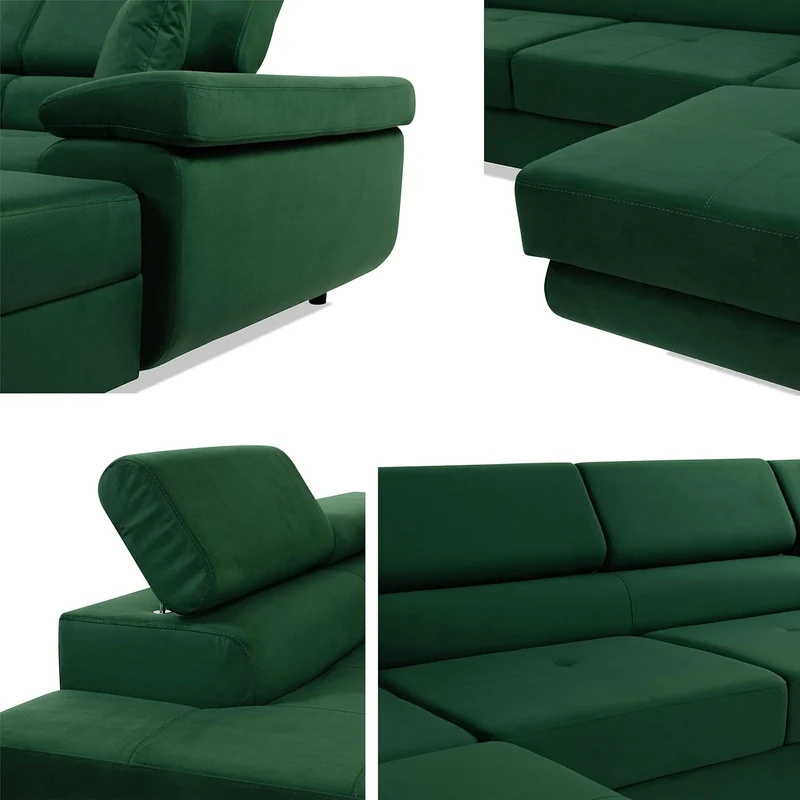 Mirjan24 Torezio Bis Ecksofa U-Form mit Schlaffunktion & Bettkasten, Wohnlandschaft mit verstellbaren Kopfstützen