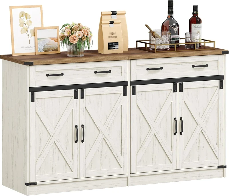 Hzuaneri Sideboard, Buffetschrank mit 2 Schublade, 4 Türen