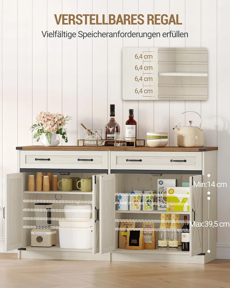 Hzuaneri Sideboard, Buffetschrank mit 2 Schublade, 4 Türen