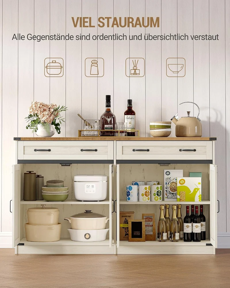 Hzuaneri Sideboard, Buffetschrank mit 2 Schublade, 4 Türen
