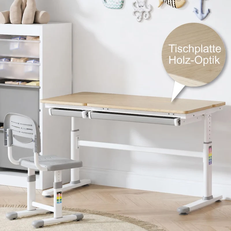 HOKO Kinderschreibtisch höhenverstellbar für Kinder ab 6 Jahren, 120x60 cm