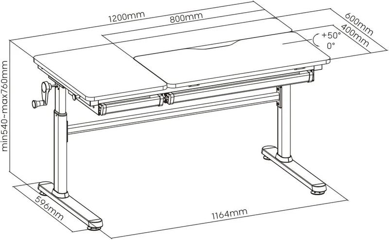 HOKO Kinderschreibtisch höhenverstellbar für Kinder ab 6 Jahren, 120x60 cm