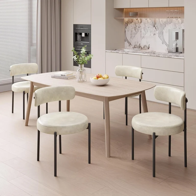 Hawthyhome Esszimmerstühle 4er Set丨Teddy Stoff Runde Boucle Stühle·Mid-Century gepolsterte Küchenstühle·Dining Chairs mit Metallbeinen·Creme Wei߷