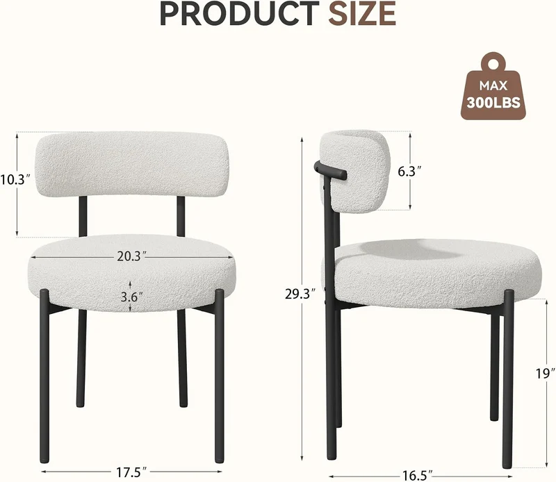 Hawthyhome Esszimmerstühle 4er Set丨Teddy Stoff Runde Boucle Stühle·Mid-Century gepolsterte Küchenstühle·Dining Chairs mit Metallbeinen·Creme Wei߷