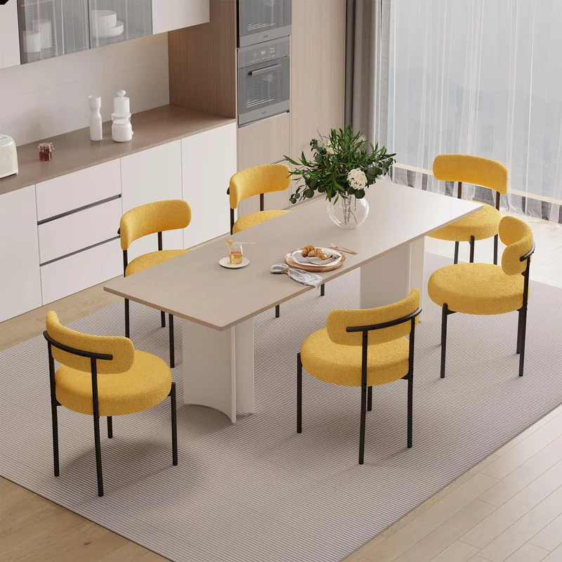 Hawthyhome Esszimmerstühle 4er Set丨Teddy Stoff Runde Boucle Stühle·Mid-Century gepolsterte Küchenstühle·Dining Chairs mit Metallbeinen·Creme Wei߷