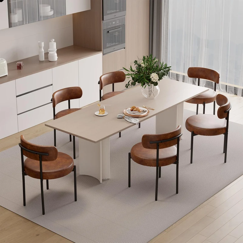Hawthyhome Esszimmerstühle 4er Set丨Teddy Stoff Runde Boucle Stühle·Mid-Century gepolsterte Küchenstühle·Dining Chairs mit Metallbeinen·Creme Wei߷