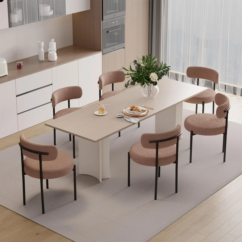 Hawthyhome Esszimmerstühle 4er Set丨Teddy Stoff Runde Boucle Stühle·Mid-Century gepolsterte Küchenstühle·Dining Chairs mit Metallbeinen·Creme Wei߷
