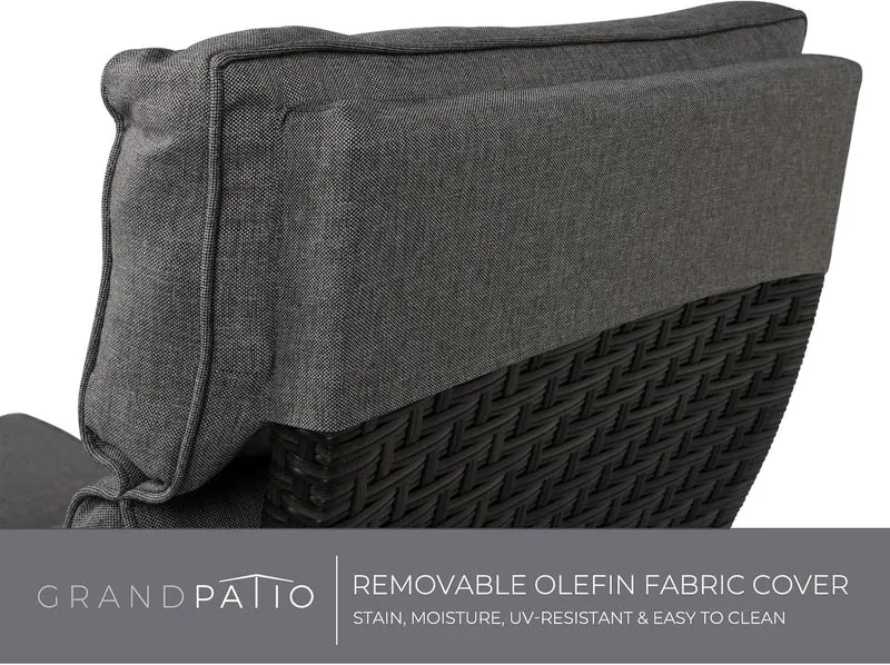Grand patio Relaxliege Rattan Braun/Dunkelgrau, verstellbarer Liegesessel mit Sitzkissen & Beistelltisch, Garten & Terrasse