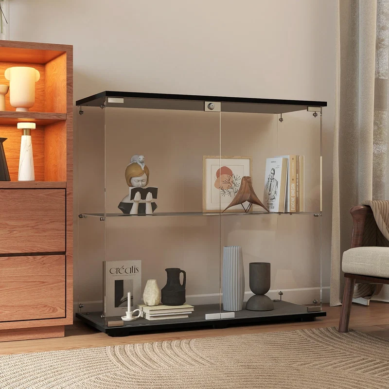 Glasvitrine Standvitrine in Schwarz, 164x42,5x36,5CM Glas Vitrine