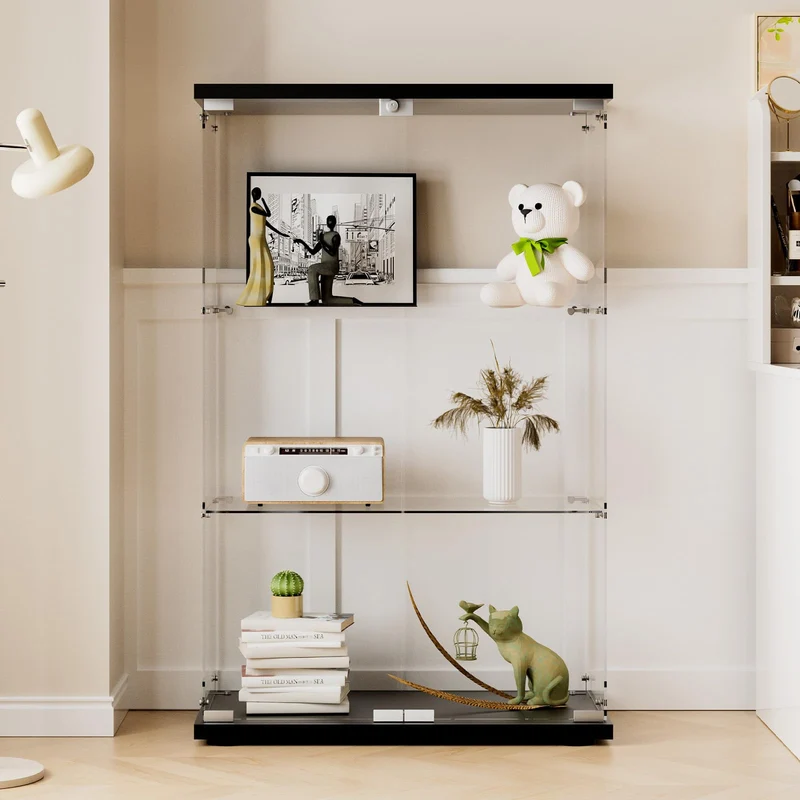 Glasvitrine Standvitrine in Schwarz, 164x42,5x36,5CM Glas Vitrine