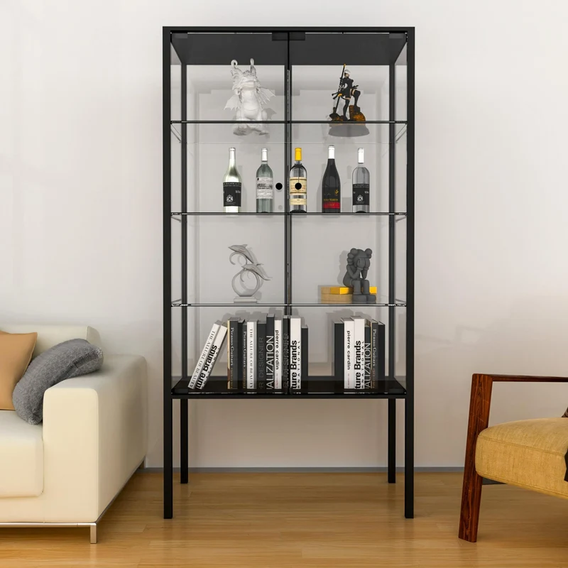 Glasvitrine Standvitrine in Schwarz, 164x42,5x36,5CM Glas Vitrine