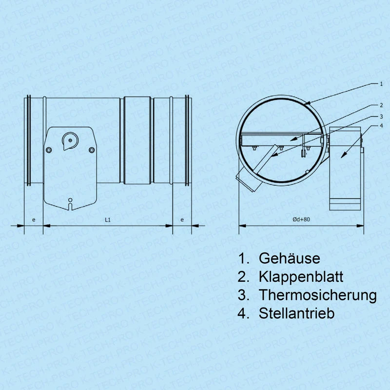 Brandschutzklappe mit Stellmotor und Rückholfeder