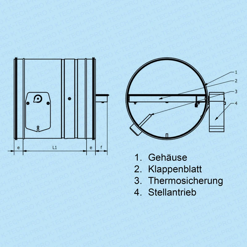 Brandschutzklappe mit Stellmotor und Rückholfeder