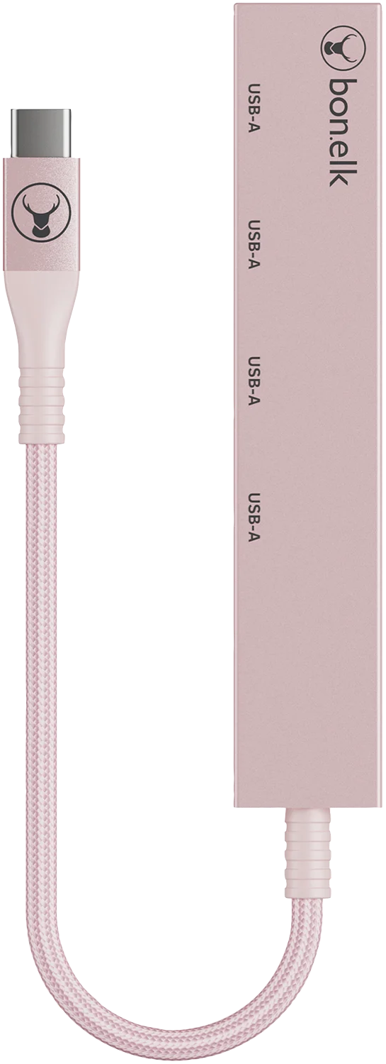 Bonelk Long-Life USB-C to 4 Port USB-A Slim Hub (Blush)