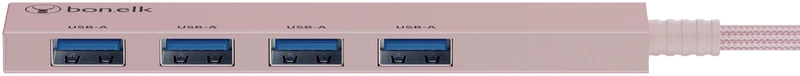 Bonelk Long-Life USB-C to 4 Port USB-A Slim Hub (Blush)