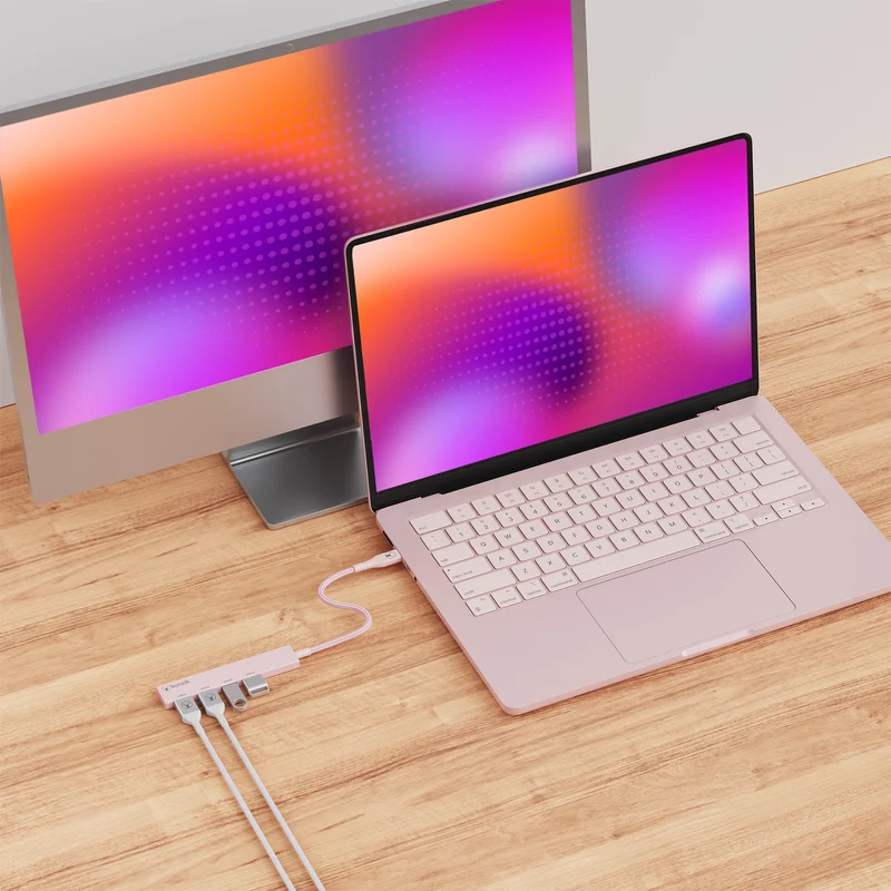 Bonelk Long-Life USB-C to 4 Port USB-A Slim Hub (Blush)