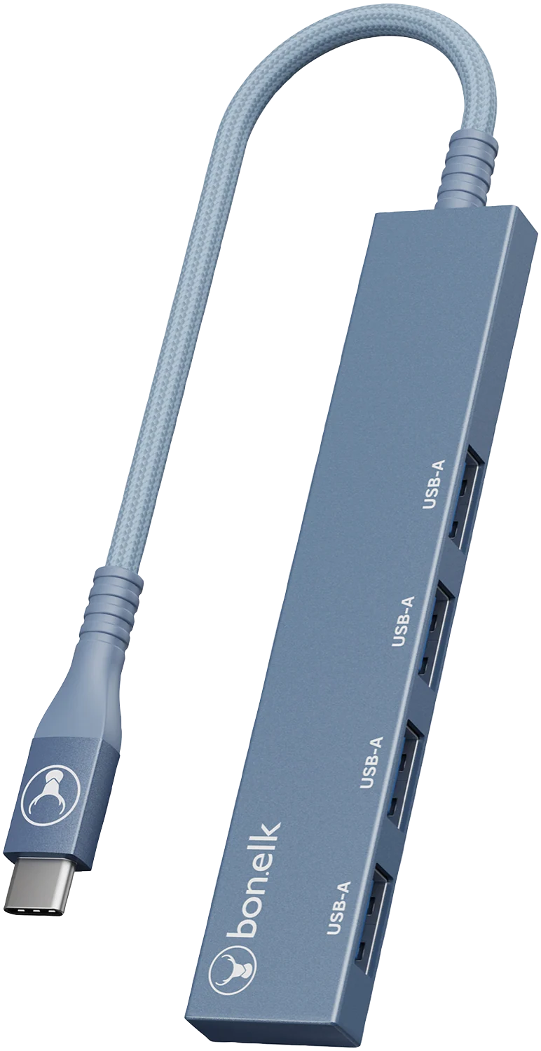 Bonelk Long-Life USB-C to 4 Port USB-A Slim Hub (Indigo)