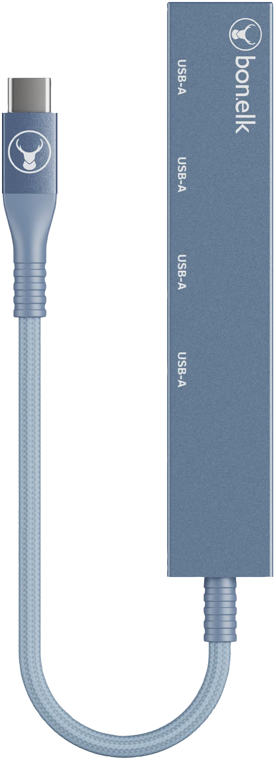 Bonelk Long-Life USB-C to 4 Port USB-A Slim Hub (Indigo)