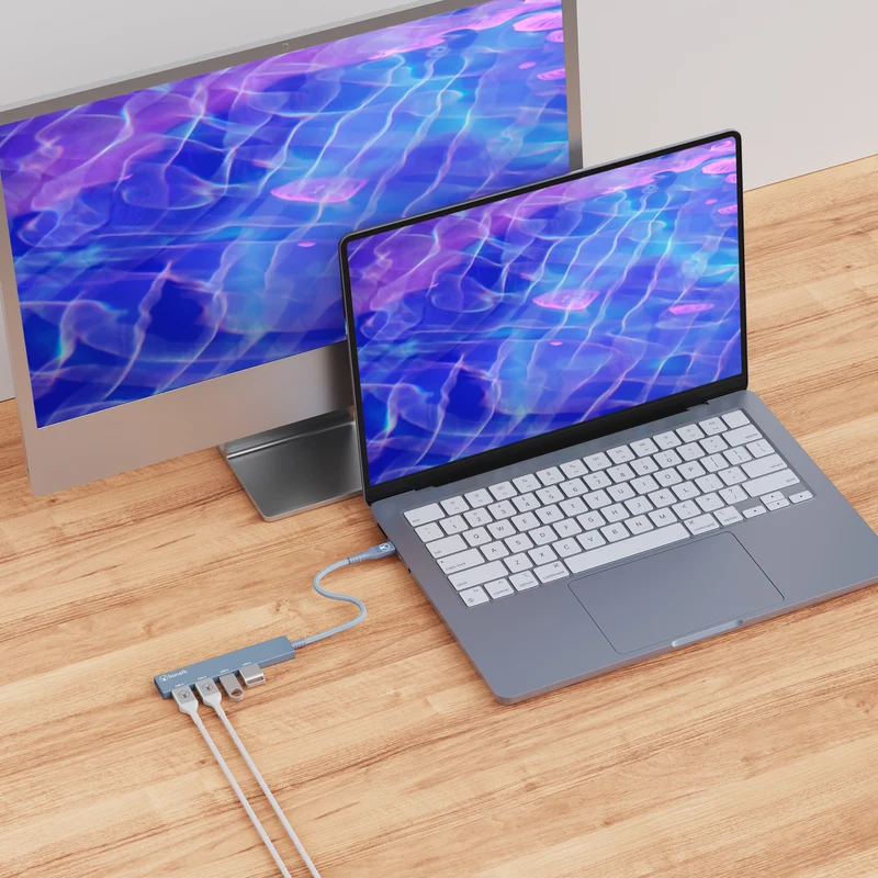 Bonelk Long-Life USB-C to 4 Port USB-A Slim Hub (Indigo)