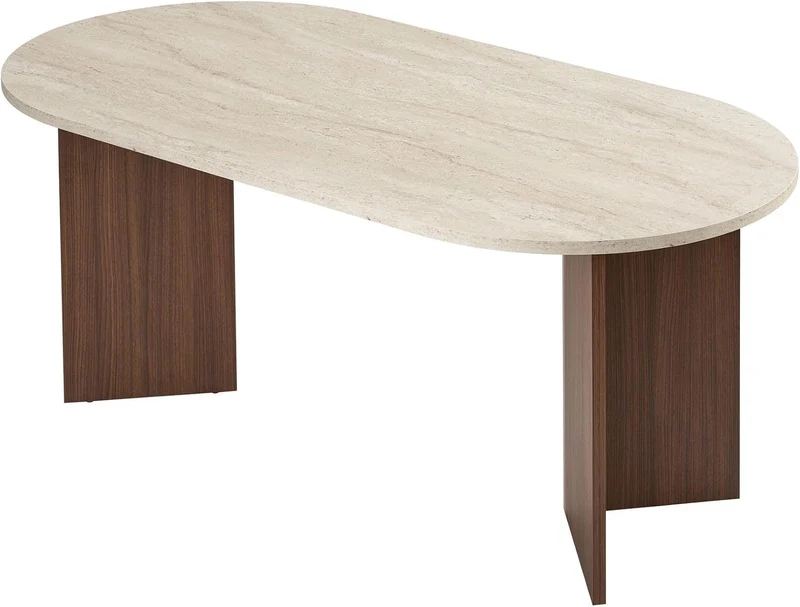 Moderner Esstisch, 180 x 90 x 75 cm, Travertine & Walnuss-Farben | 100% melaminbeschichtete Spanplatte, 25 mm Stärke | stilvolles & langlebiges Design, perfekt für zeitgemäße Essbereiche