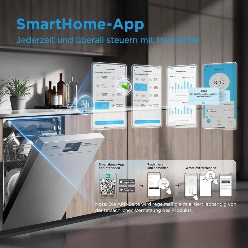 Midea Geschirrspüler Unterbau 60cm Spülmaschine Einbau 14 Maßgedecke EEK C