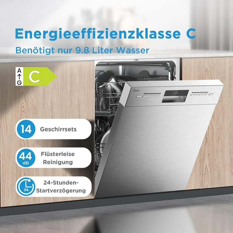 Midea Geschirrspüler Unterbau 60cm Spülmaschine Einbau 14 Maßgedecke EEK C