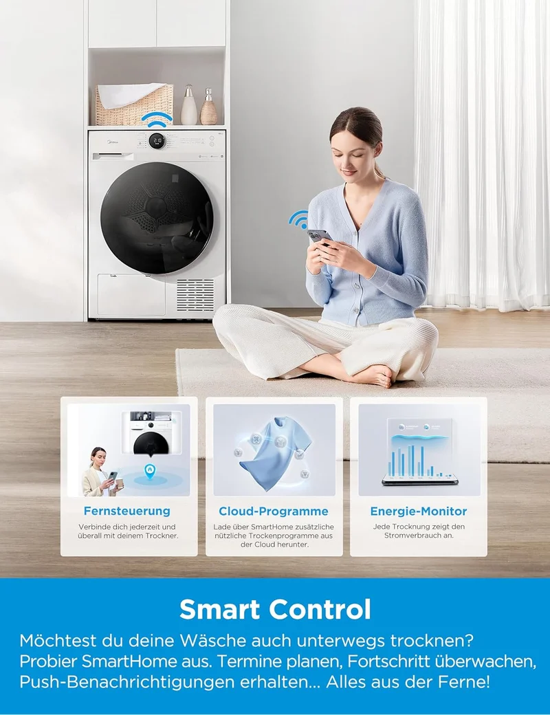 Midea Wärmepumpentrockner 8 kg Energieklasse C Fernsteuerung MD20EH80WB-A3